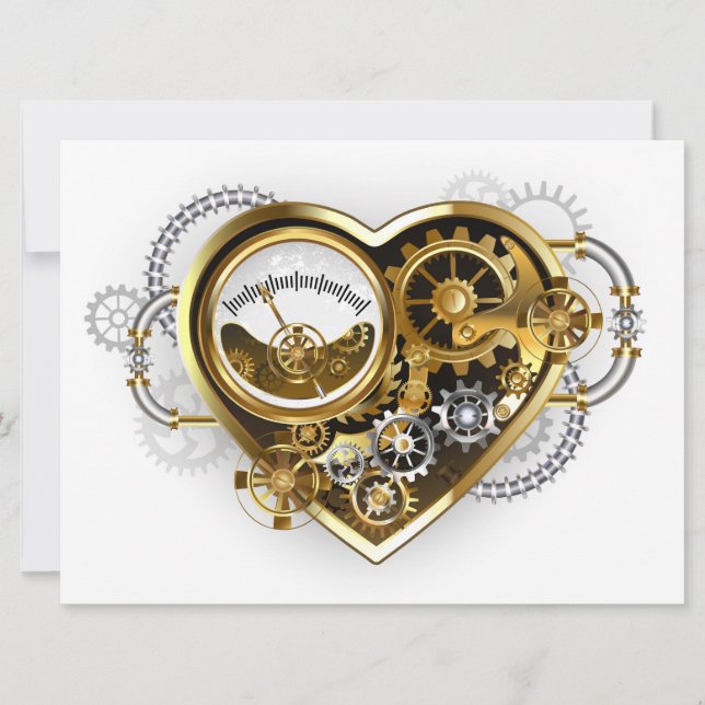 Tarjeta Festiva Corazón de vapor con un manómetro (Anverso)