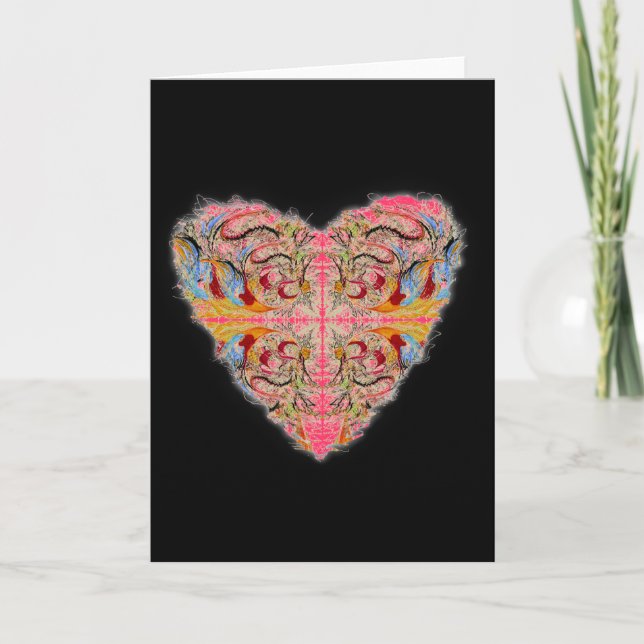 Tarjeta Festiva Corazón elegante sobre negro (Anverso)