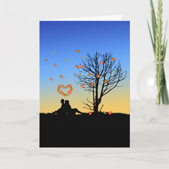Tarjeta Festiva Corazón en forma de otoño deja pareja (Anverso)