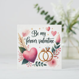 Tarjeta Festiva Corazón floral con anillos – Sé mi San Valentín pa