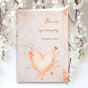 Tarjeta Festiva Corazón Floral de Rubor Suave con Rollo Antiguo