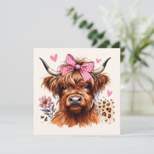 Tarjeta Festiva Corazón Floral de Vaca de las Tierras Altas