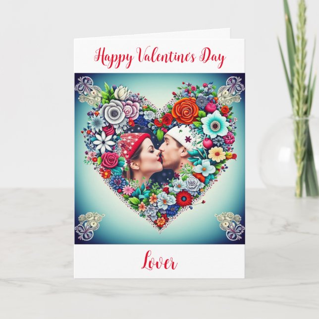 Tarjeta Festiva Corazón Floral Romántico Personalizado Día de San  (Anverso)