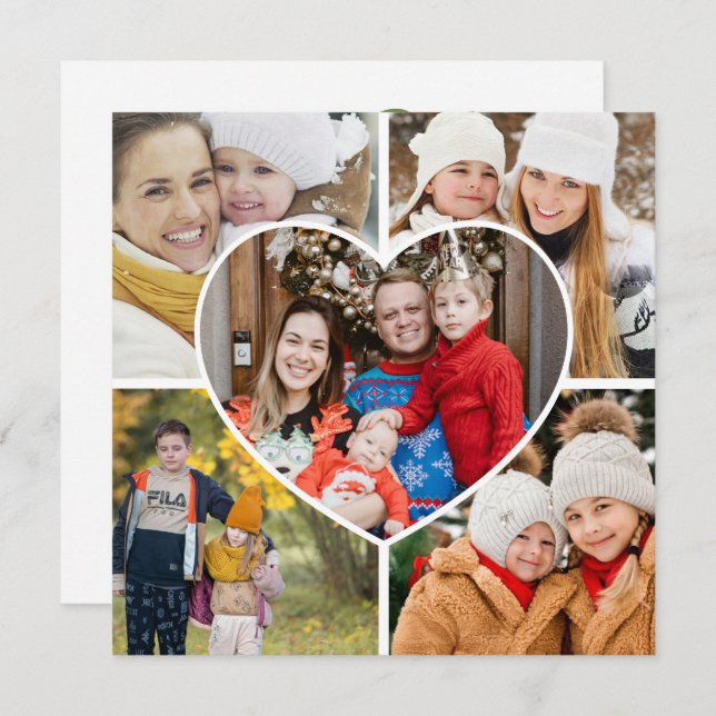 Tarjeta Festiva Corazón Foto Collage Escrito a mano Alegre y Brill (Anverso / Reverso)