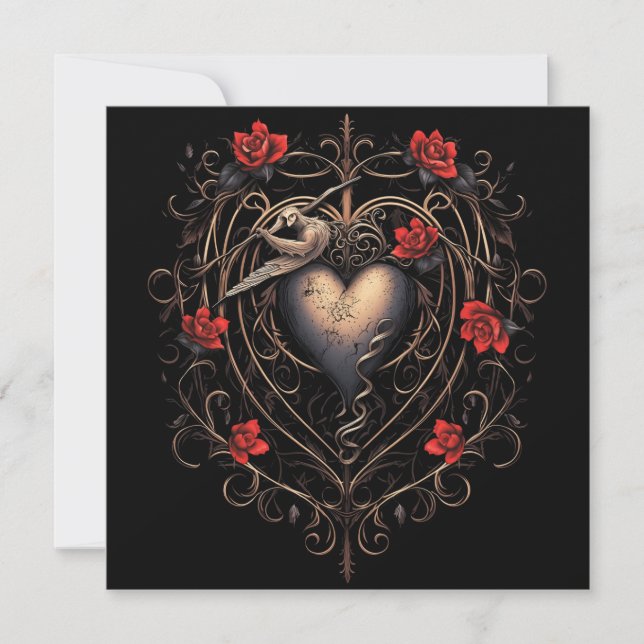 Tarjeta Festiva Corazón Gótico Oscuro Día de San Valentín (Anverso)