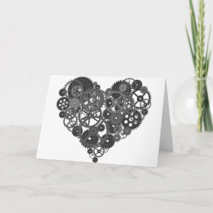 Tarjeta Festiva Corazón gris de los engranajes