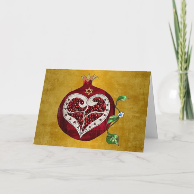 Tarjeta Festiva Corazón Jánuca Rosh Hashanah de la granada de (Anverso)