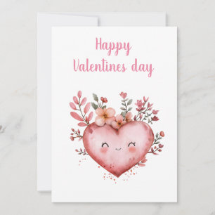 Tarjeta Festiva corazón lindo acuarela con flores pintadas 