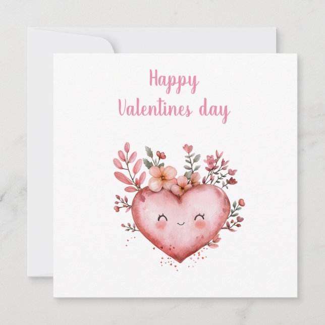Tarjeta Festiva corazón lindo acuarela con flores pintadas  (Anverso)