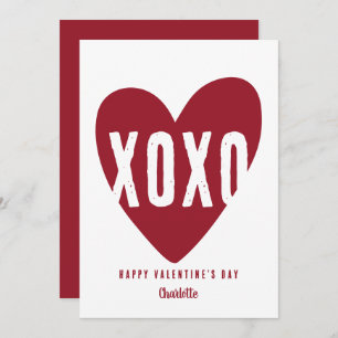 Tarjeta Festiva Corazón moderno XOXO personalizado de San Valentín