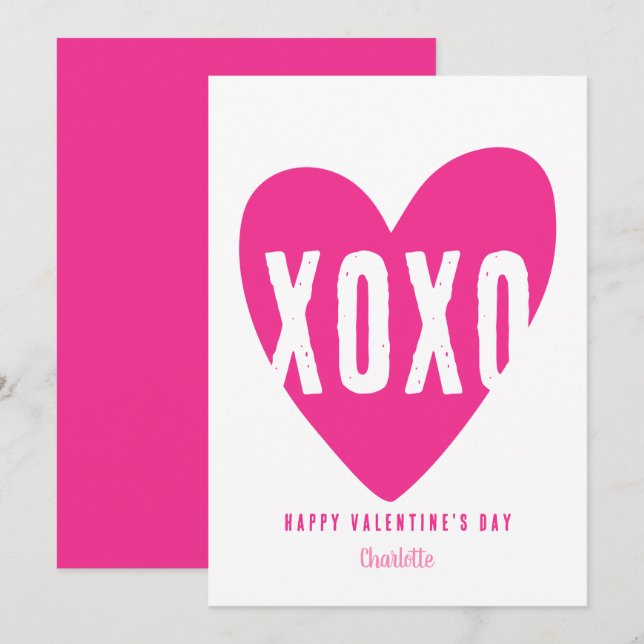 Tarjeta Festiva Corazón moderno XOXO personalizado de San Valentín (Anverso / Reverso)
