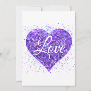 Tarjeta Festiva Corazón morado brillante y centelleante, amor bril
