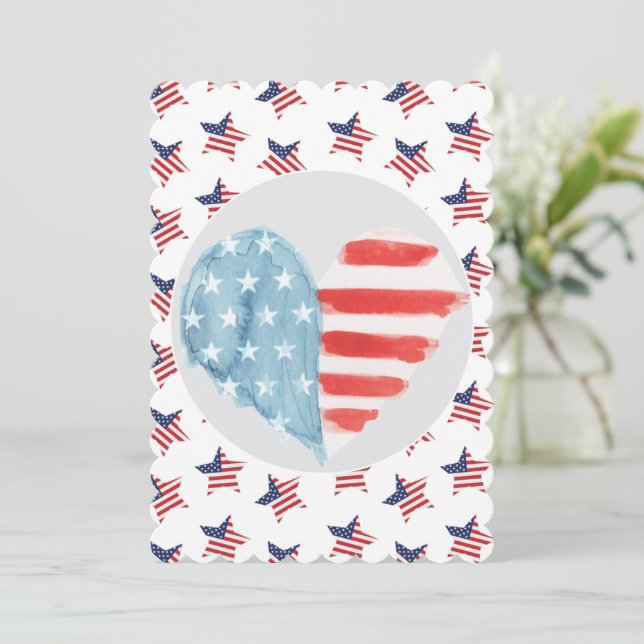 Tarjeta Festiva Corazón patriótico con diseño de bandera estadouni (Anverso de pie)