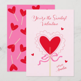 Tarjeta Festiva Corazón Piruleta Arco XOXO Valentín más Dulce Amor