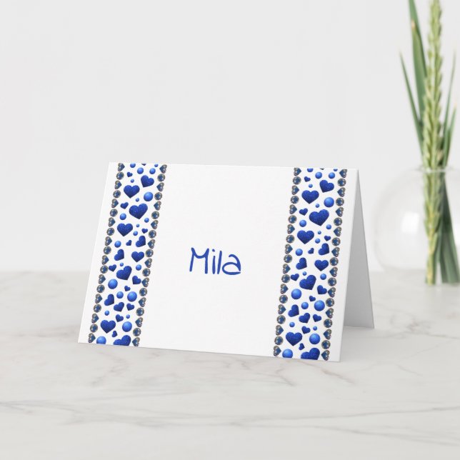 Tarjeta Festiva Corazón purpurina azul personalizado (Anverso)