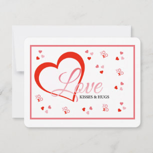 Tarjeta Festiva Corazón rojo besos y abrazos del día de San Valent