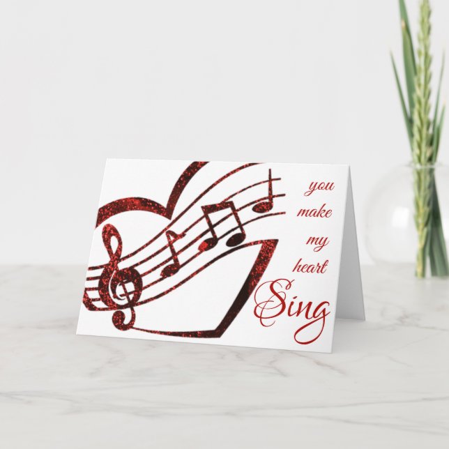 Tarjeta Festiva Corazón rojo canta San Valentín (Anverso)