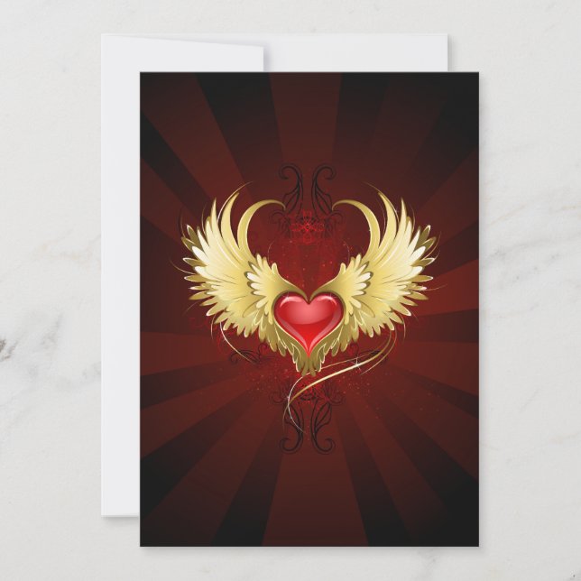 Tarjeta Festiva Corazón Rojo con Alas Doradas (Anverso)