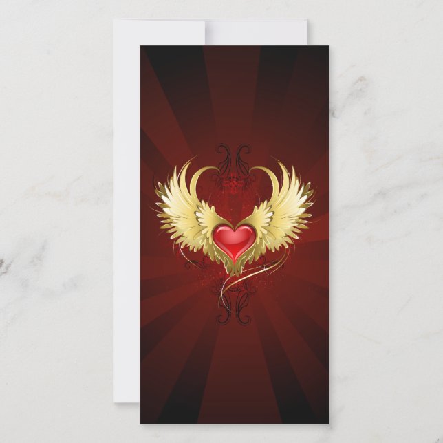 Tarjeta Festiva Corazón Rojo con Alas Doradas (Anverso)