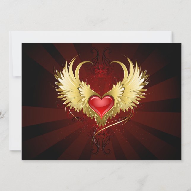 Tarjeta Festiva Corazón Rojo con Alas Doradas (Anverso)