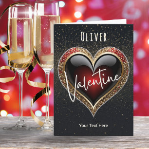 Tarjeta Festiva Corazón Rojo Efecto Brillo Joya Día de San Valentí