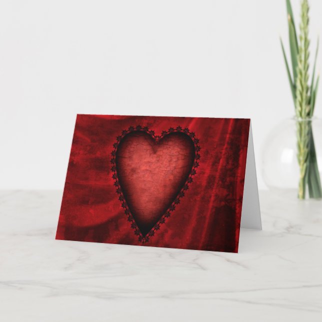Tarjeta Festiva Corazón Rojo Gótico (Anverso)