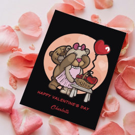 Tarjeta Festiva Corazón Rojo Oso Corazón Cutáneo Día De San Valent