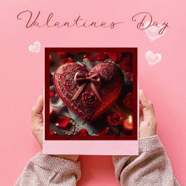 TARJETA FESTIVA CORAZÓN ROJO ROMÁNTICO Y VELAS DEL DÍA DE SAN VALE