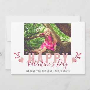 Tarjeta Festiva Corazón Rosa de San Valentín Foto de Familia con L