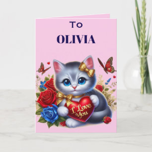 Tarjeta Festiva Corazón rosa valentín animal nieta