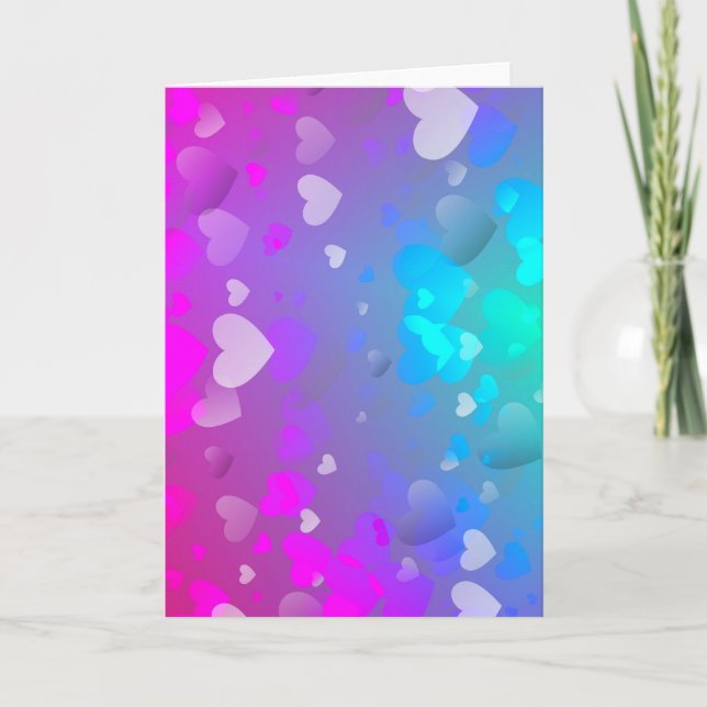 Tarjeta Festiva Corazón rosa y azul (Anverso)
