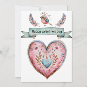 Tarjeta Festiva Corazón rosa y azul pastel