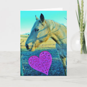 Tarjeta Festiva Corazón rosa y caballo amarillo