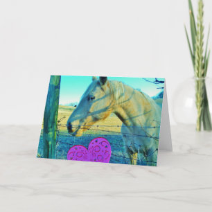 Tarjeta Festiva Corazón rosa y caballo amarillo