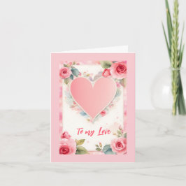 Tarjeta Festiva Corazón rosa y flores Valentine