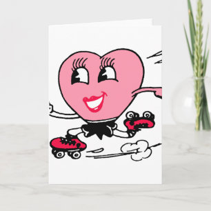Tarjeta Festiva Corazón rosado en pcteres de ruedas