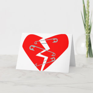 Tarjeta Festiva Corazón roto con pines de seguridad