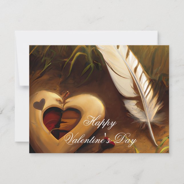 Tarjeta Festiva Corazón rústico y valentín de pluma (Anverso)