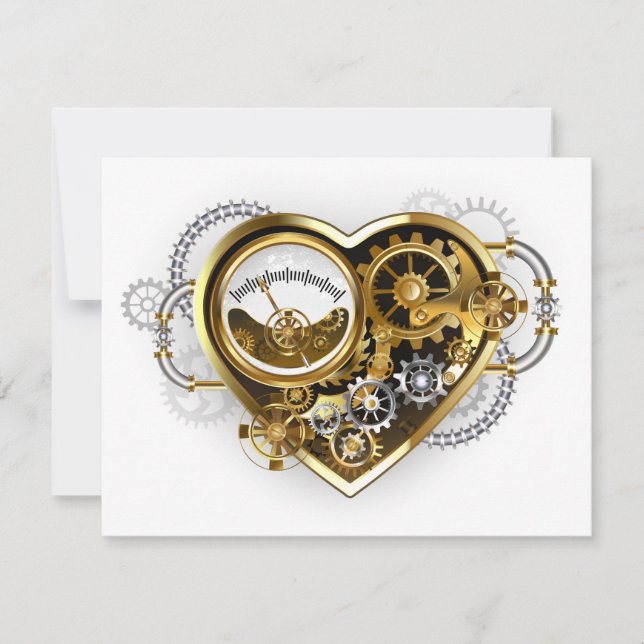 Tarjeta Festiva Corazón Steampunk con un Manómetro (Anverso)