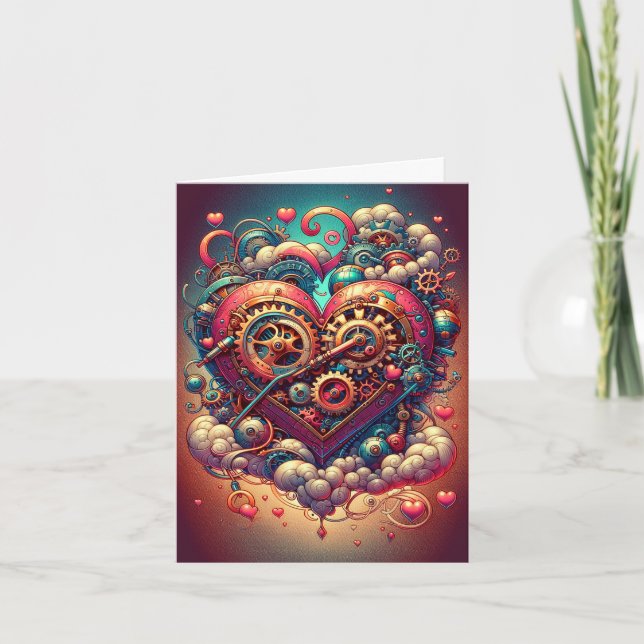 Tarjeta Festiva Corazón Steampunk de San Valentín (Anverso)