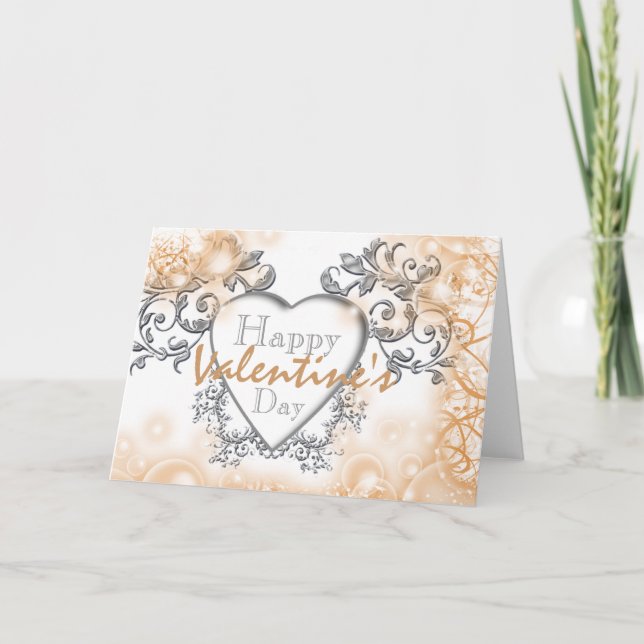 Tarjeta Festiva Corazón valentino floral victoriano (Anverso)