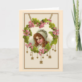 Tarjeta Festiva Corazón verde rosa de San Valentín irlandés Shamro