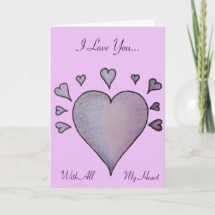 Tarjeta Festiva corazón y corazones pequeños y verso romántico ori