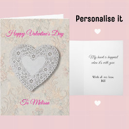 Tarjeta Festiva Corazón y flores de encaje vintage para San Valent