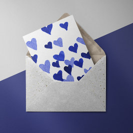 Tarjeta Festiva Corazones acuarelas del Día de San Valentín - azul