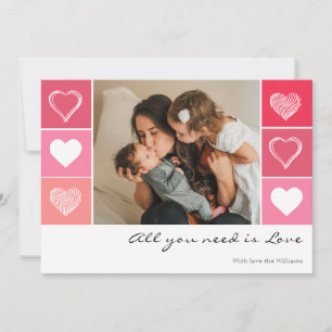 Tarjeta Festiva Corazones blancos modernos foto roja y rosa San Va