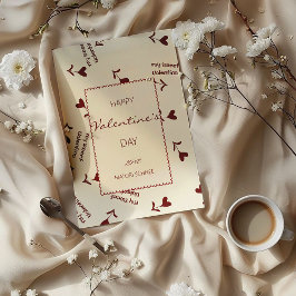 Tarjeta Festiva Corazones con letra Borgoña en Crema - Estampado d