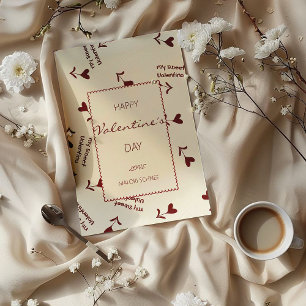 Tarjeta Festiva Corazones con Letra Burgundy sobre Crema – Patrón