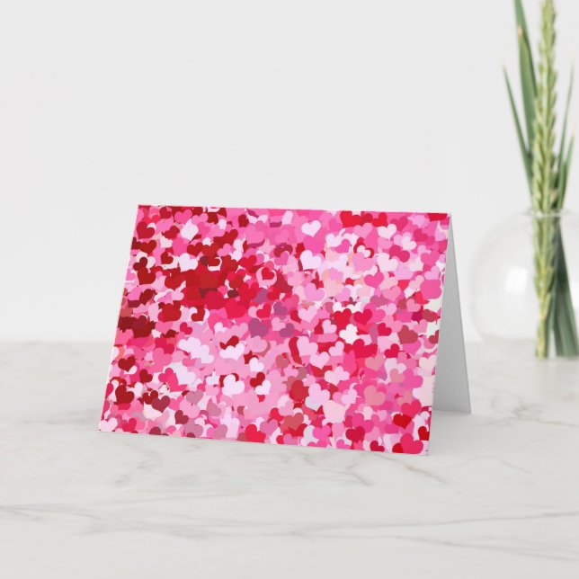 Tarjeta Festiva Corazones confetti rosadas (Anverso)