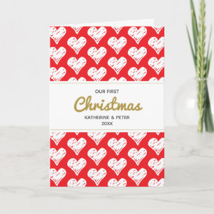 Tarjeta Festiva Corazones cortos dibujados a mano nuestra primera